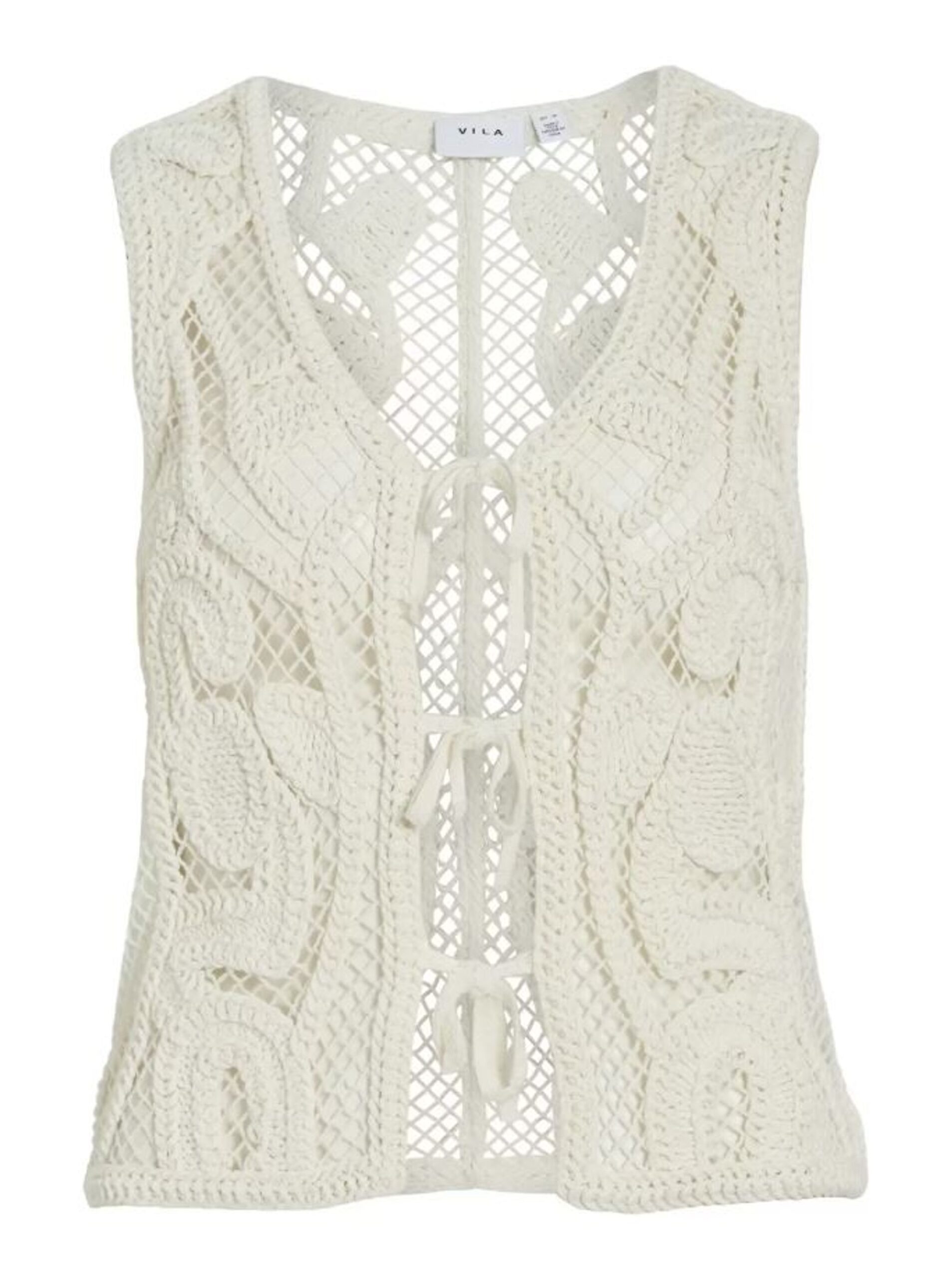 VILA V-Neck S/L Tie Crochet Top