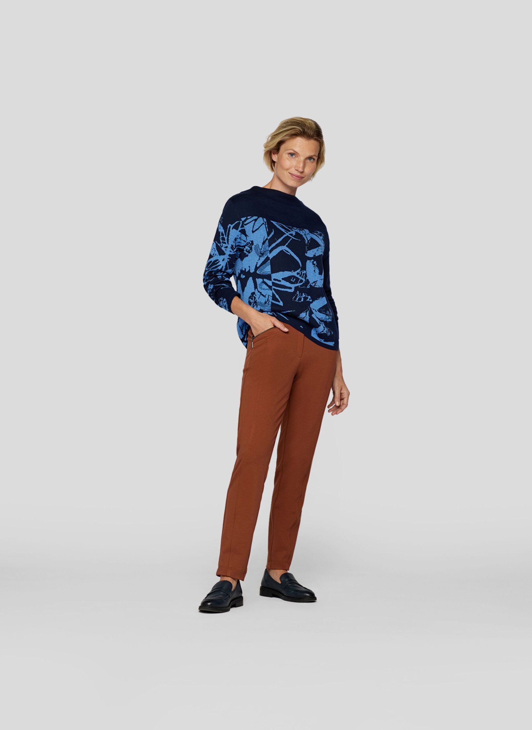 Rabe Floraler Strickpullover mit Stehkragen