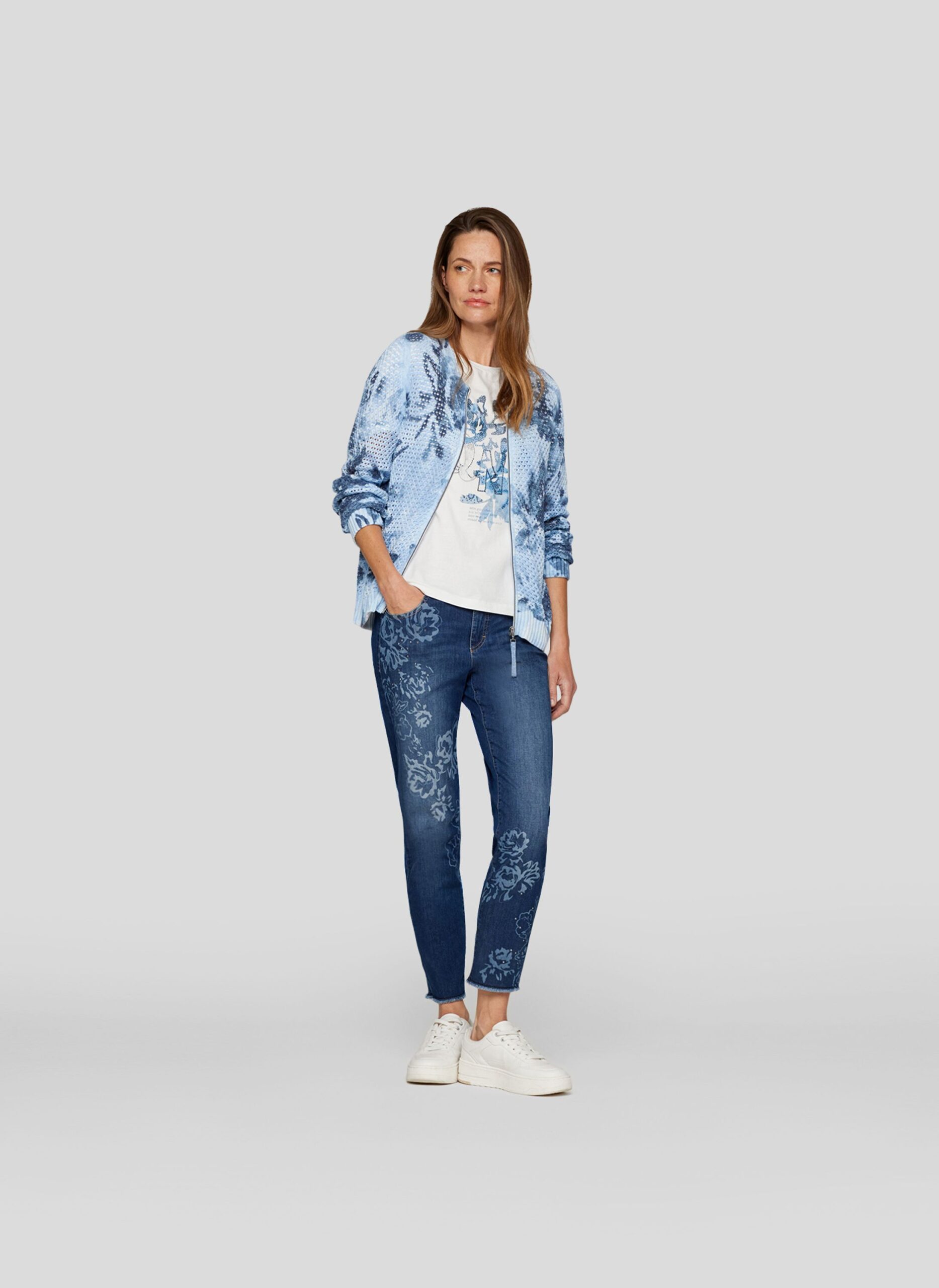 Rabe T-Shirt mit Denim-Print und Strassakzenten