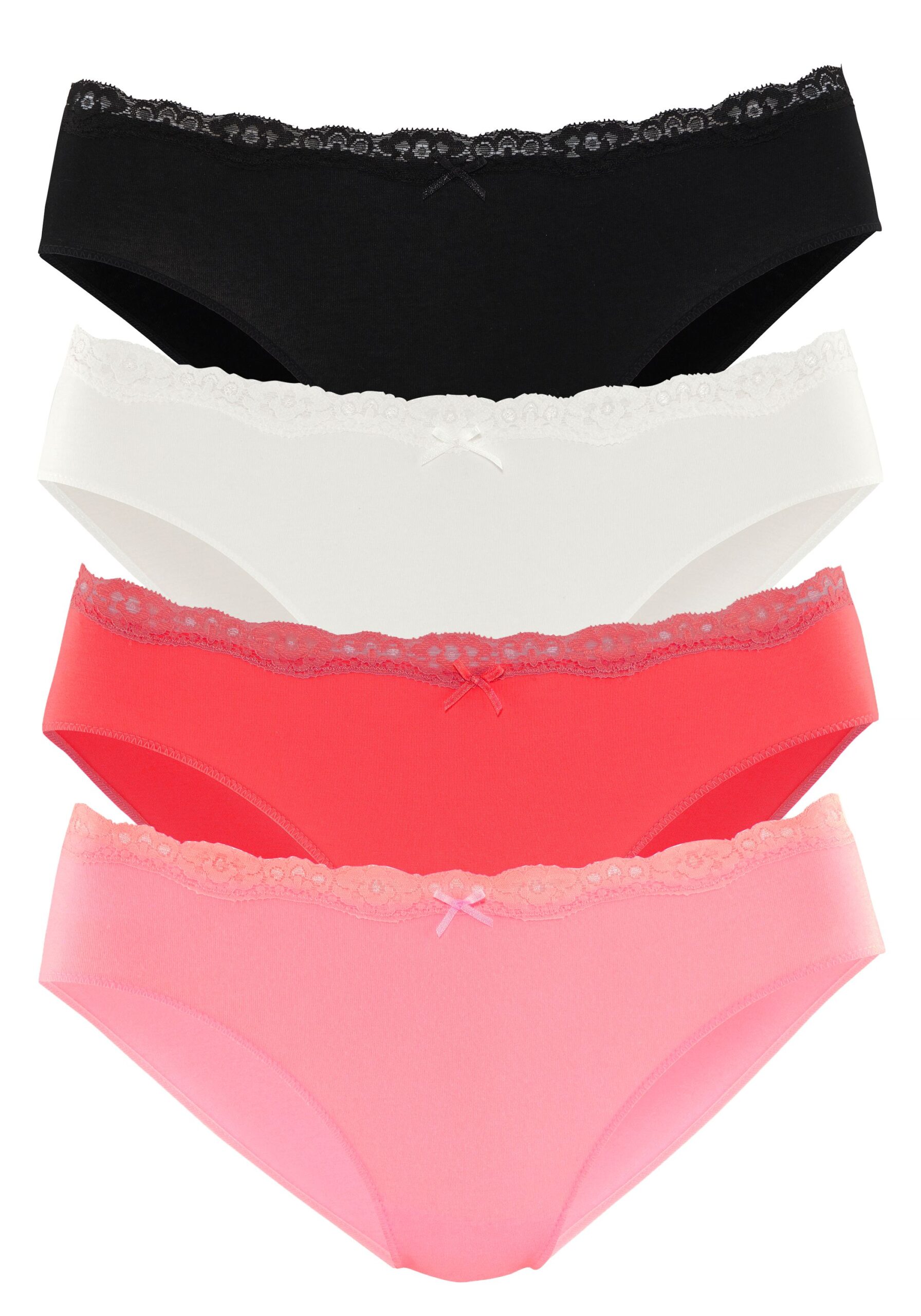 Lascana 4er-Pack Slips mit Spitzenkante und Schleifendetail