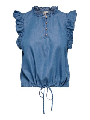 ONLY Ärmelloses Denim-Top mit Rüschen