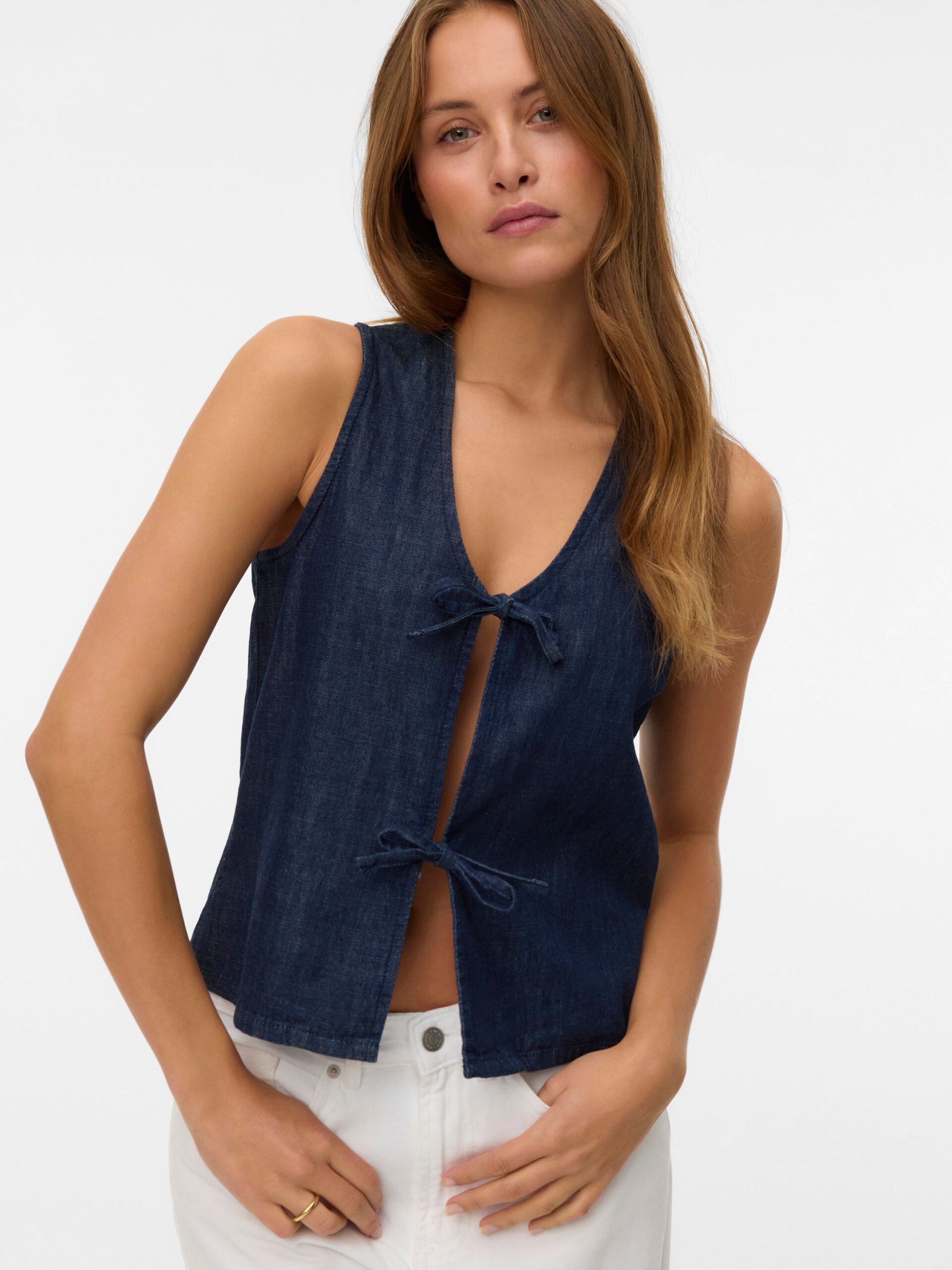 VERO MODA VMHALANA SS BOW DENIM VEST TOP – Bild 3