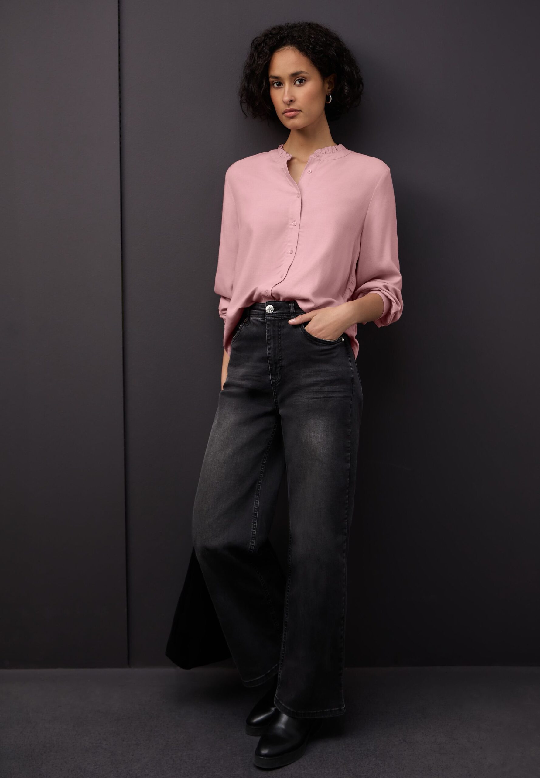 Street One Buttoned melange Bluse mit Rüschen – Bild 3