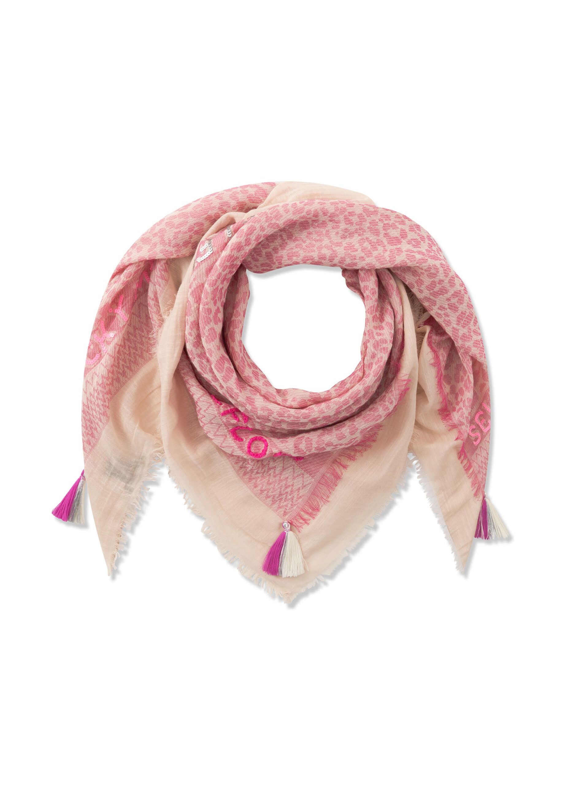 Codello Jacquard-Tuch mit Blumen-Leo-Muster und OMG-Schriftzügen