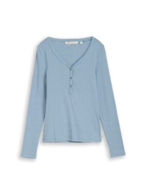 Tom Tailor Denim Slim Fit Henley Langarmshirt mit Streifenmuster