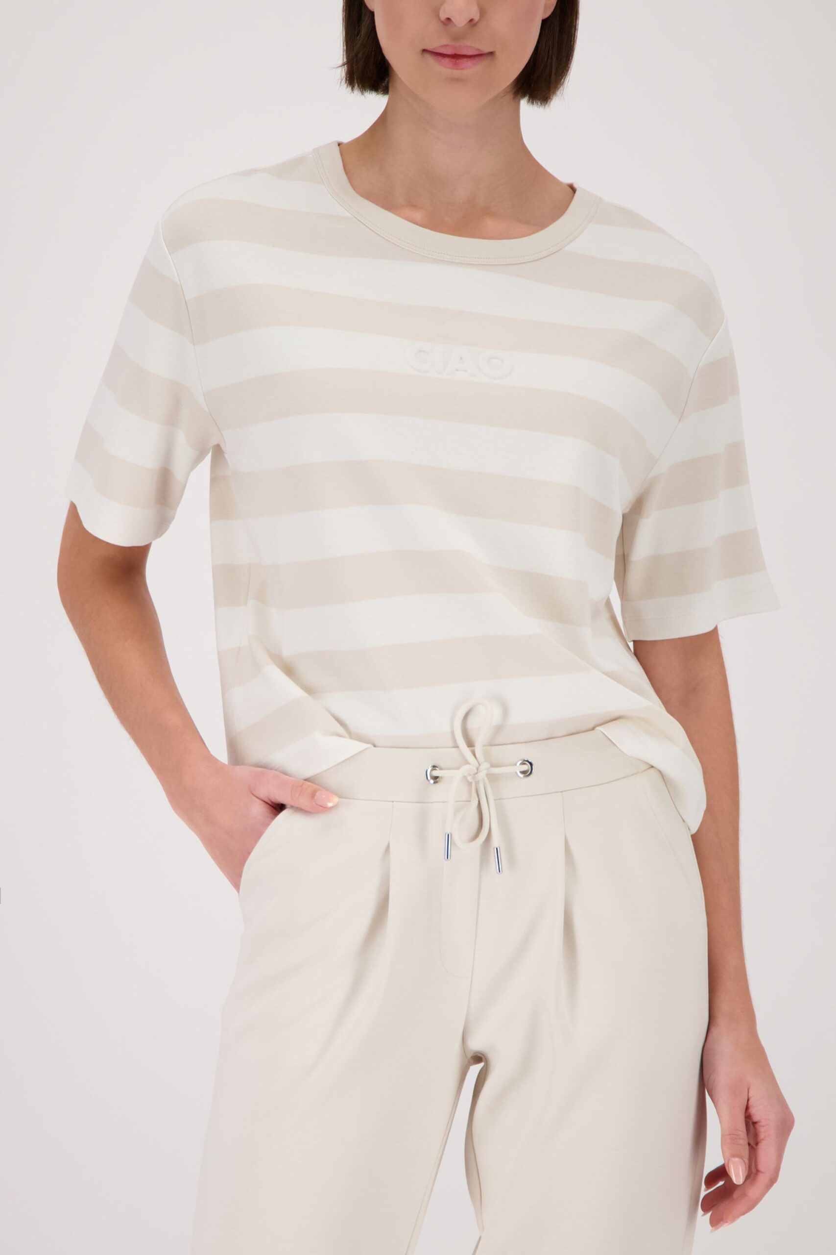 monari Sweatshirt mit Streifen und Prägedruck