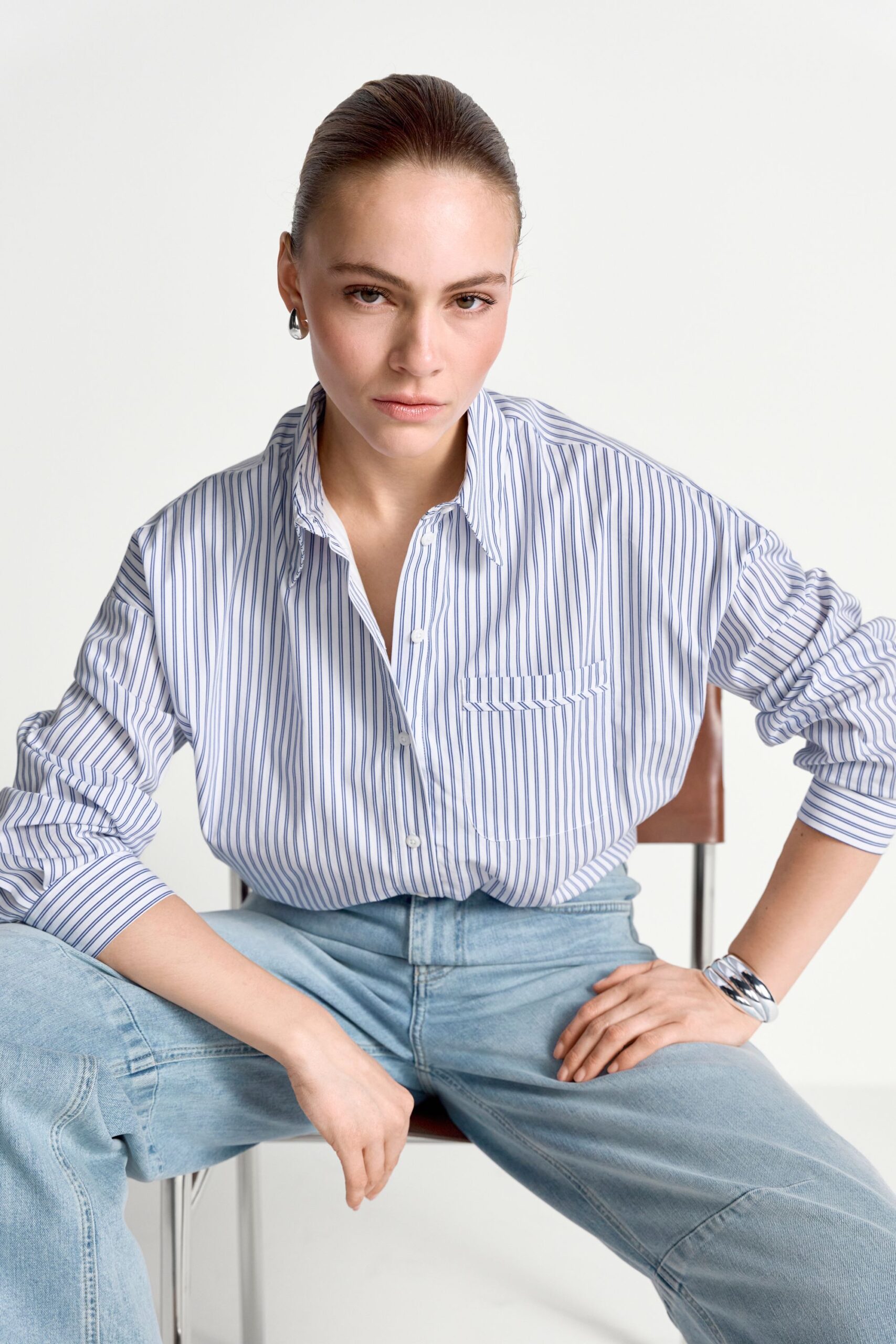 Rich & Royal Cotton Striped Balloon Blouse – Bild 5