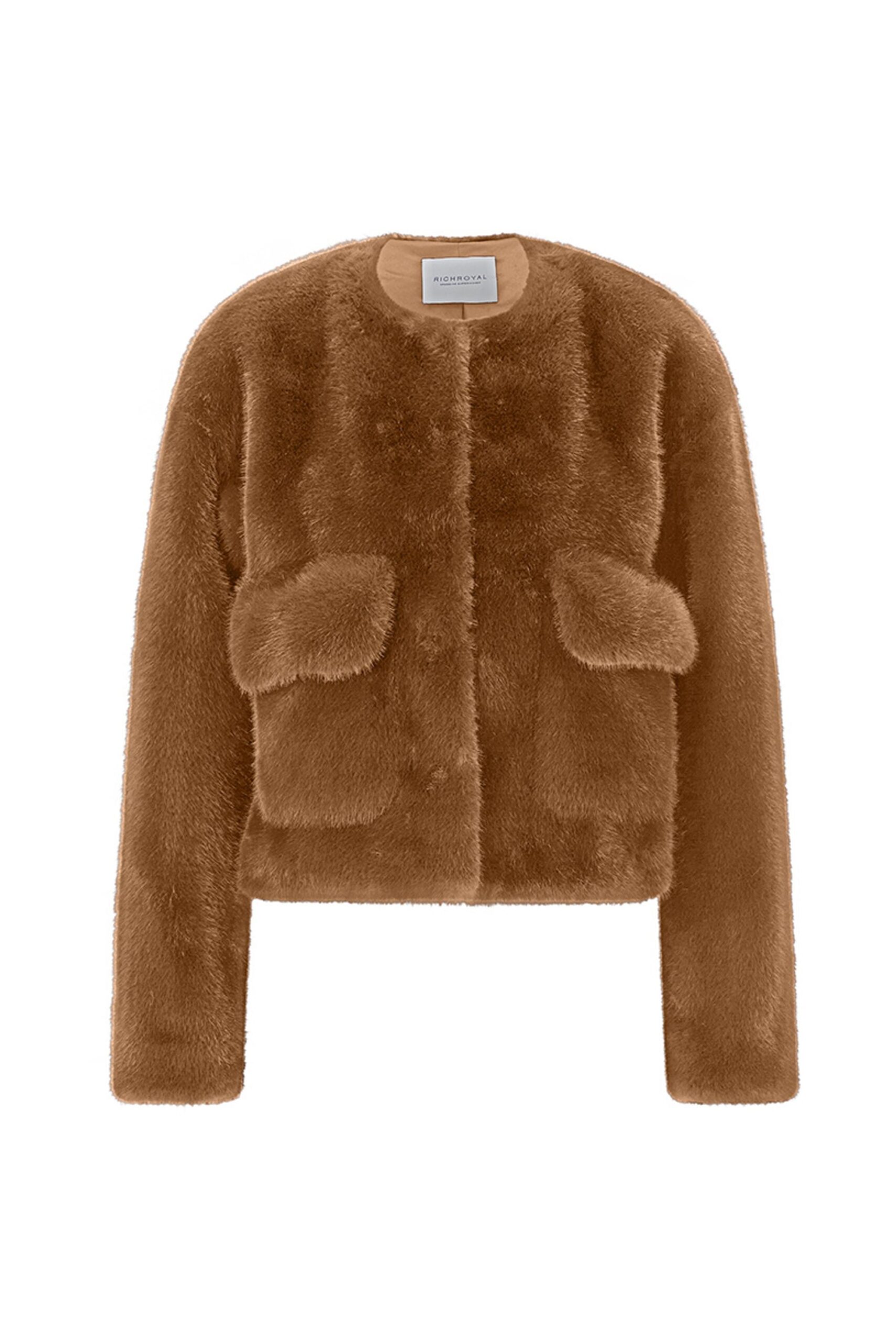 Rich & Royal Boxy Faux Fur Jacket Collarless
