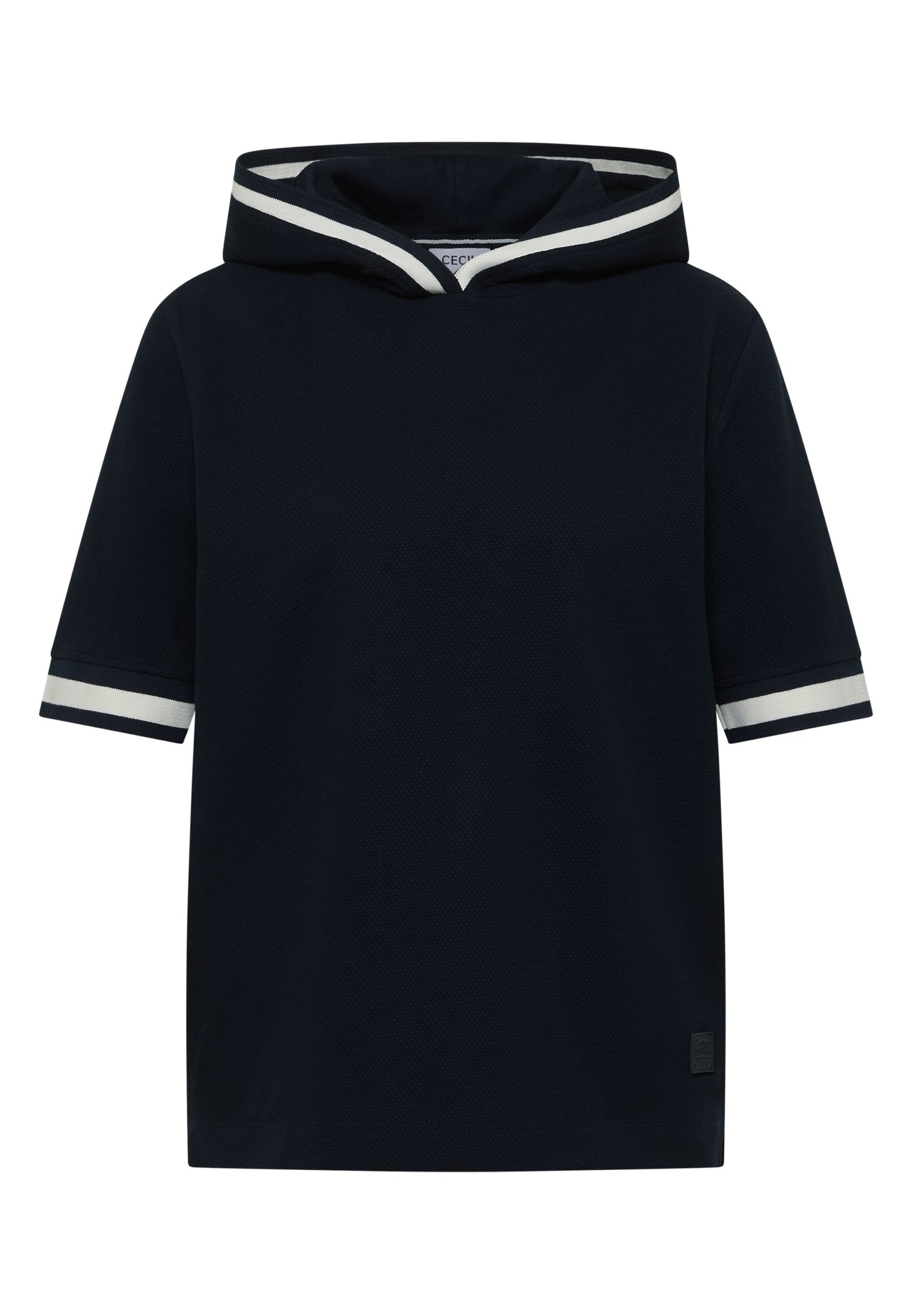 CECIL Kurzarm Shirt mit Kapuze und Rippdetails