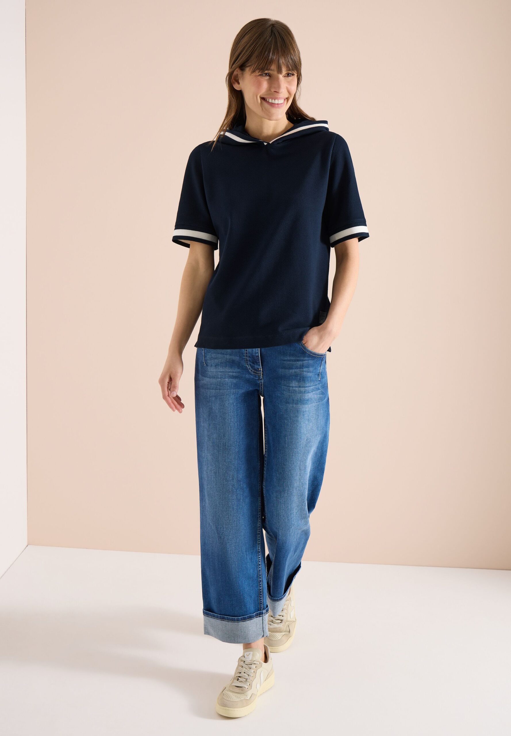 CECIL Kurzarm Shirt mit Kapuze und Rippdetails – Bild 2