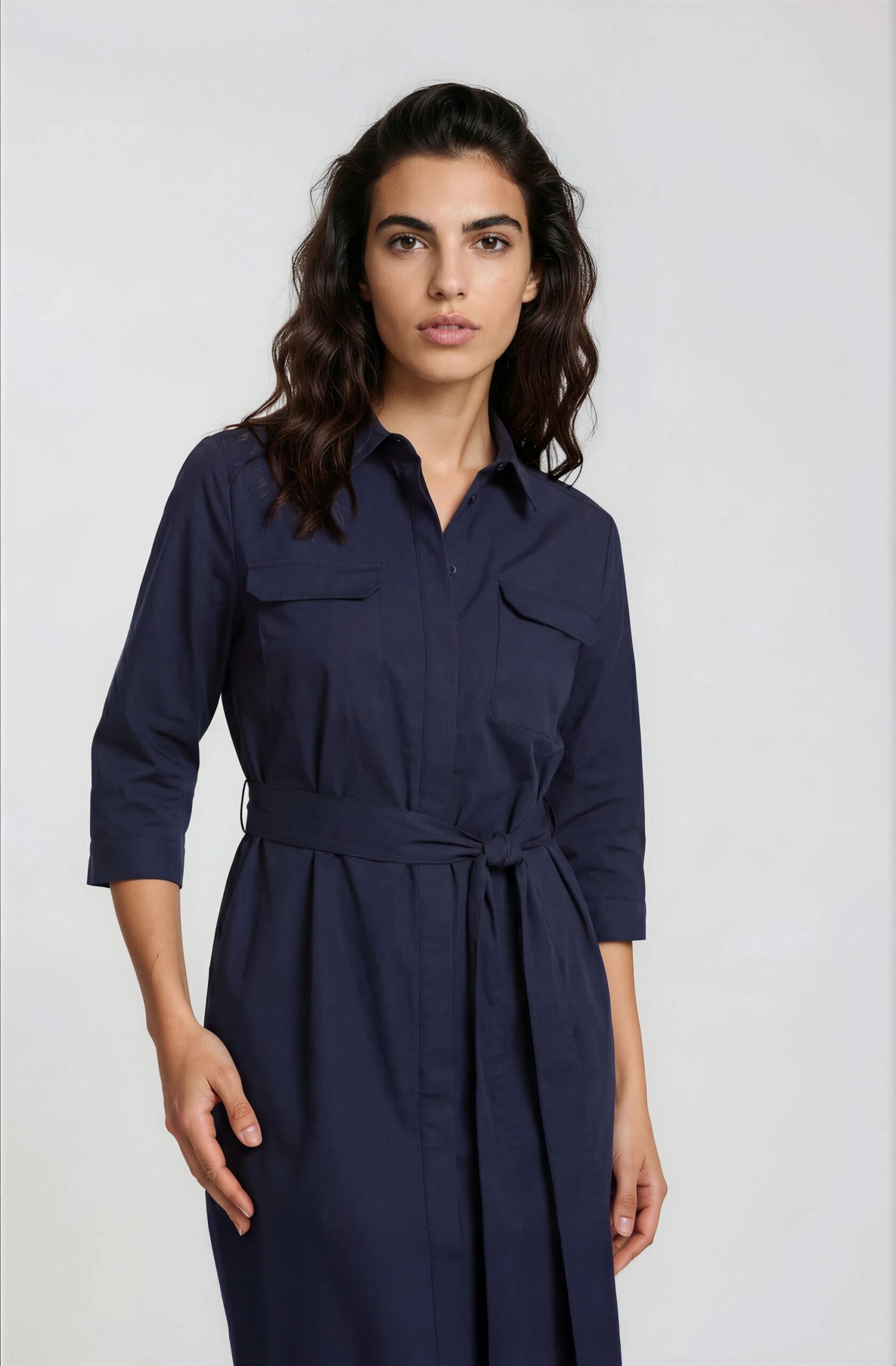 milano italy Hemdblusenkleid mit 3/4-Ärmeln und Brusttasche – Bild 5