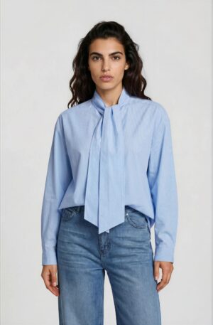 milano italy shirt blouse 1/1 sleeve with bow tie collar