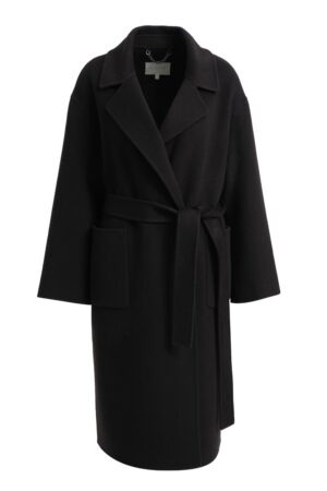 milano italy oversized coat w lapel collar 1/1 sleeve shell fabric belt