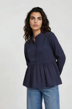 milano italy stand up collar 1/1 sleeve gathering on waist