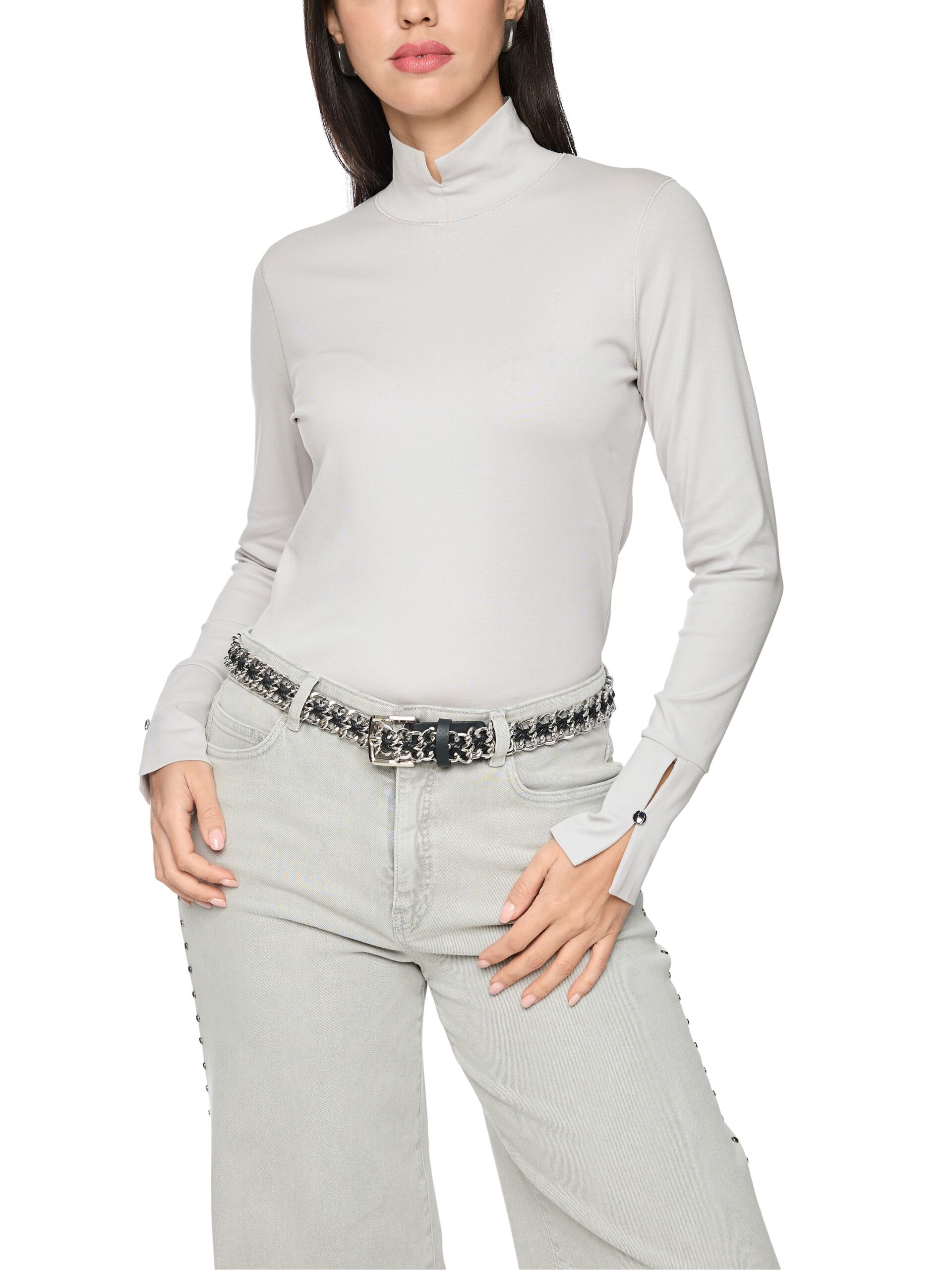 Marc Cain Collections Baumwoll-Longsleeve mit Stehkragen – Bild 3