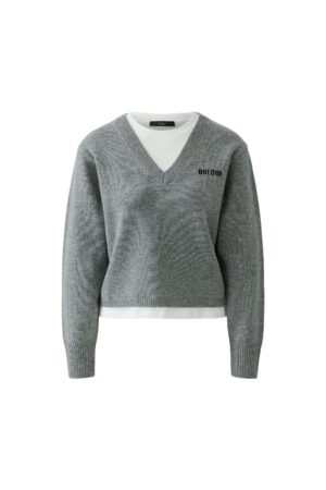 Oui Strickpullover mit V-Ausschnitt und verkürzter Länge