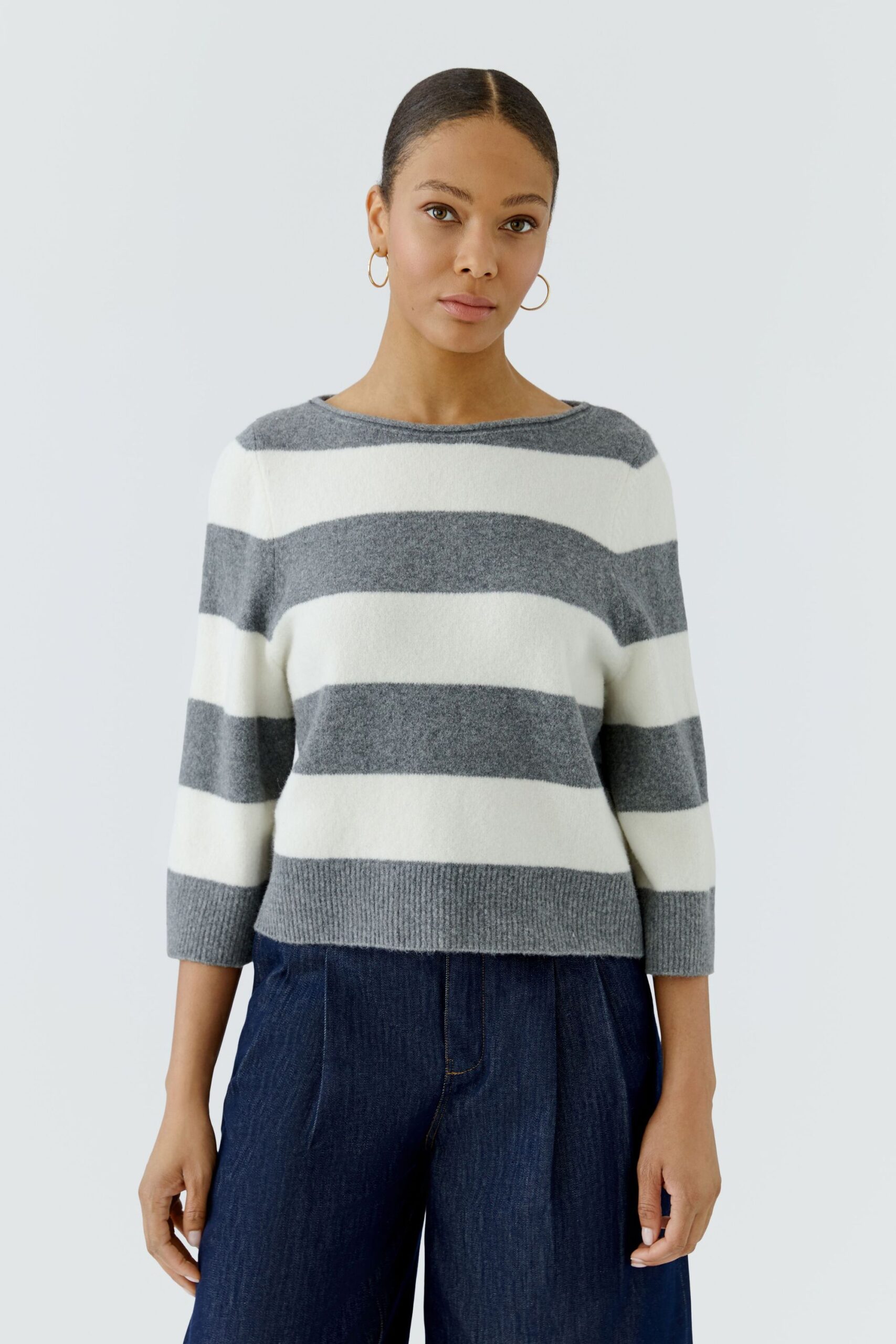Oui Strickpullover mit U-Boot-Ausschnitt und Blockstreifen – Bild 2