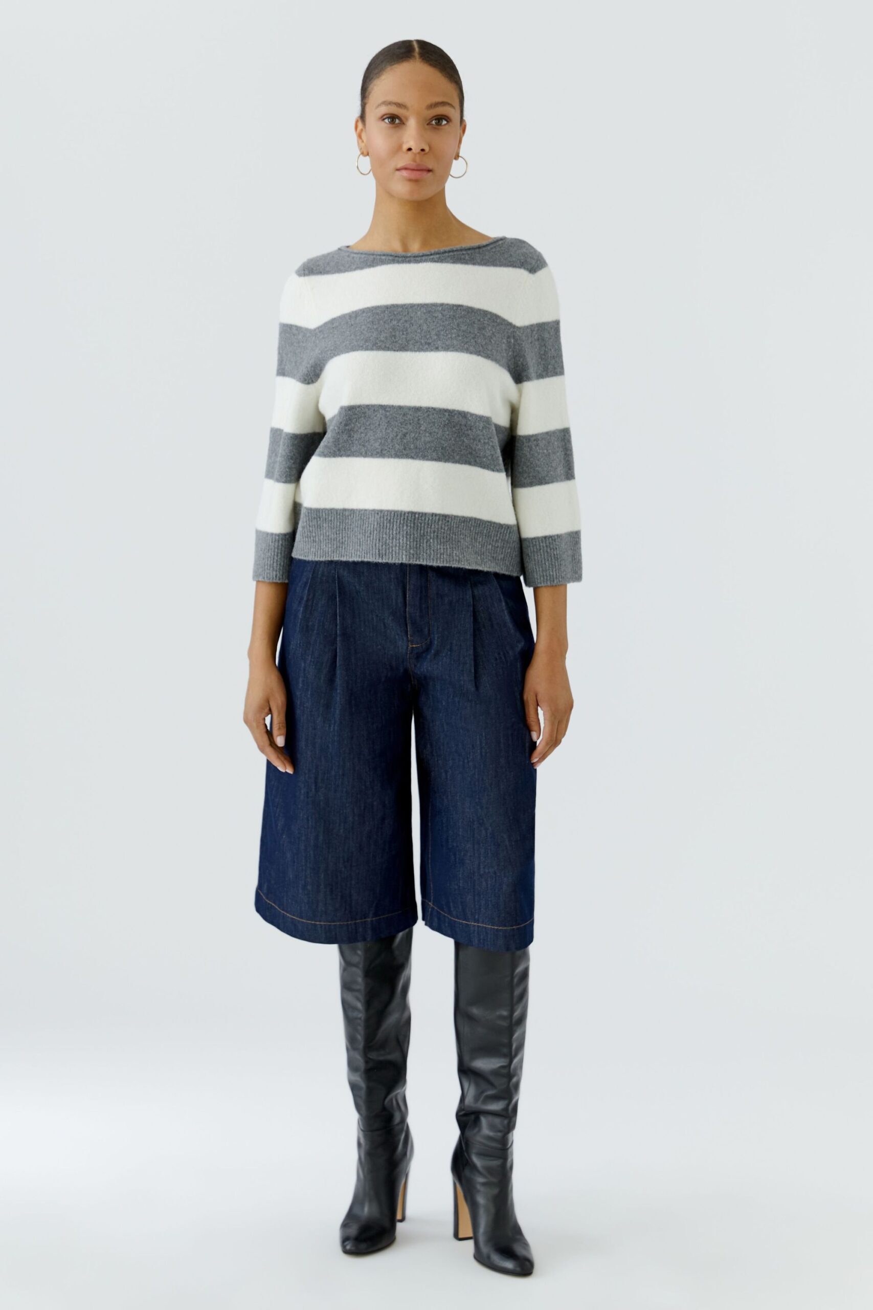 Oui Strickpullover mit U-Boot-Ausschnitt und Blockstreifen – Bild 3