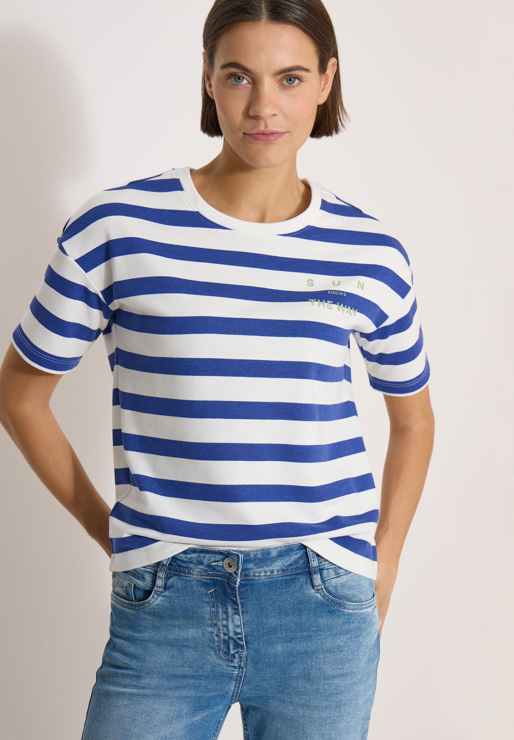 CECIL Halbarm Shirt mit Streifen und Wording-Detail – Bild 5