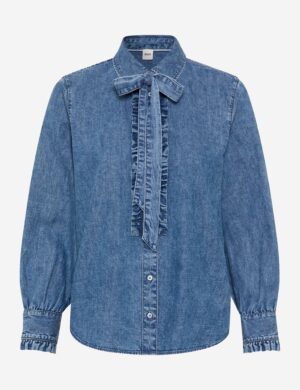 BRAX Denim-Hemdbluse mit Schluppe und Rüschen