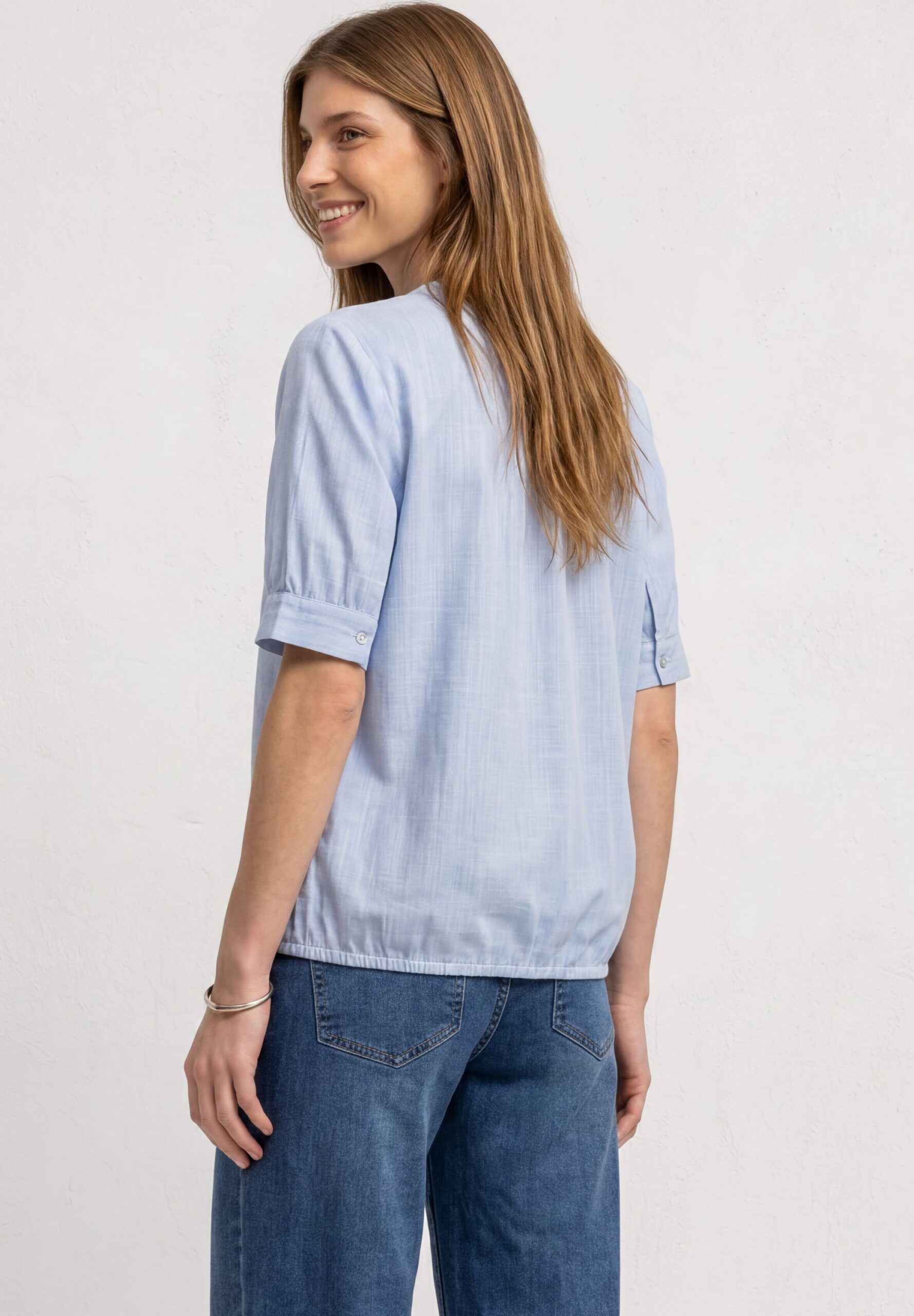 Street One Chambray Bluse mit Split Neck und Elastiksaum – Bild 6