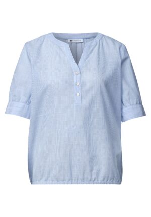 Street One Chambray Bluse mit Split Neck und Elastiksaum