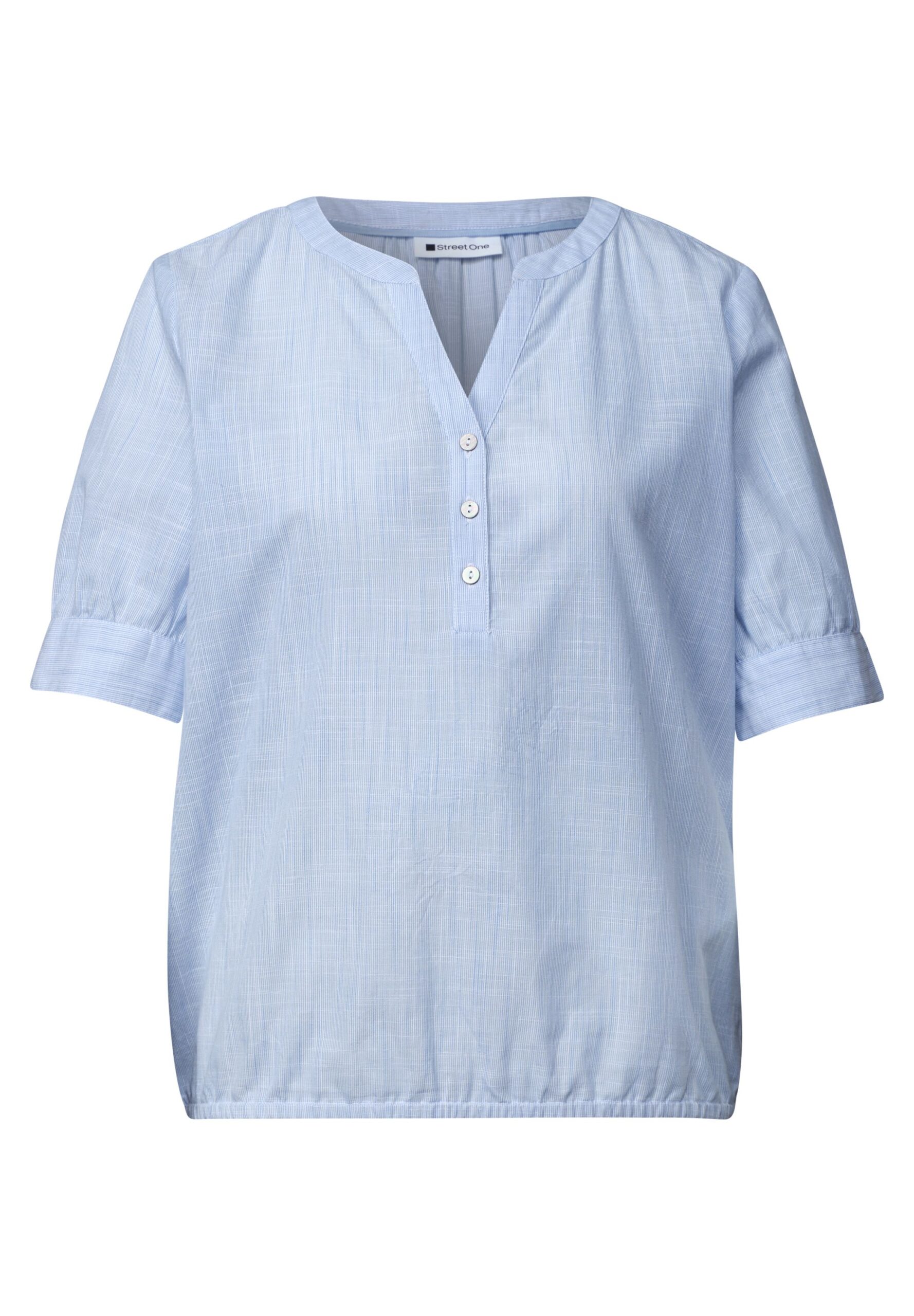 Street One Chambray Bluse mit Split Neck und Elastiksaum