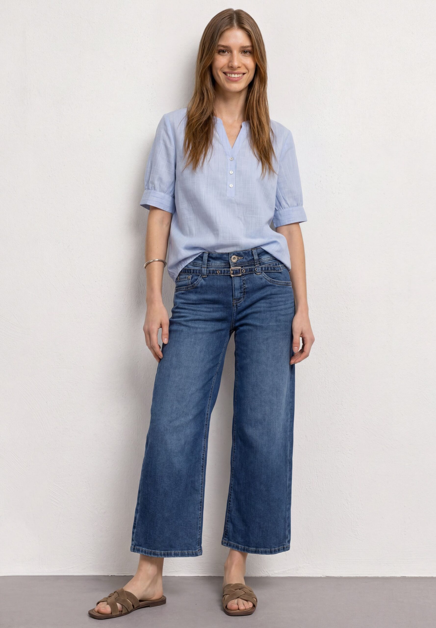 Street One Chambray Bluse mit Split Neck und Elastiksaum – Bild 3