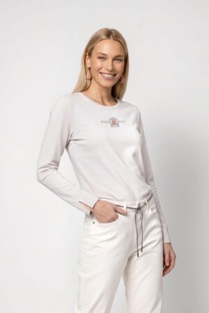 monari Langarmshirt aus Baumwolle mit Parfumprint und Strass