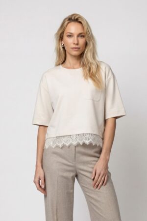 monari Sweatshirt aus Viskose mit Spitzenborte