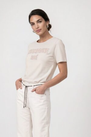 monari T-Shirt mit Strassschriftzug im Regular Fit