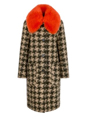Marc Cain Collections Hahnentritt-Mantel mit abknöpfbarem Fake-Fur-Kragen