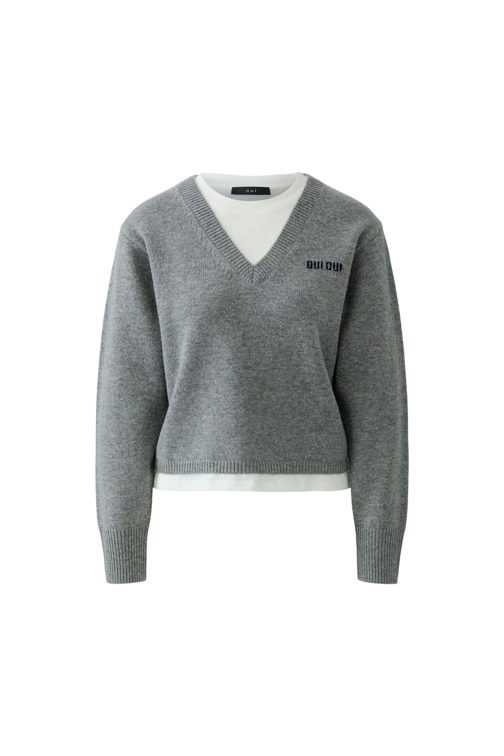 Oui Strickpullover mit V-Ausschnitt und verkürzter Länge – Bild 7