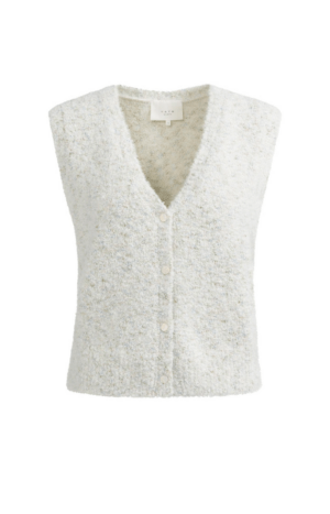 YAYA Sleeveless Bouclé Cardigan with Buttons and Color Accents