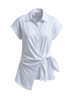 milano italy Sleeveless Shirt Collar Blouse with Knot Detail